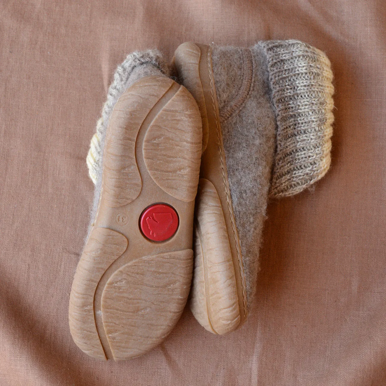 Boiled Wool Slipper Boots - Yuki - Taupe (Kids 23-35)