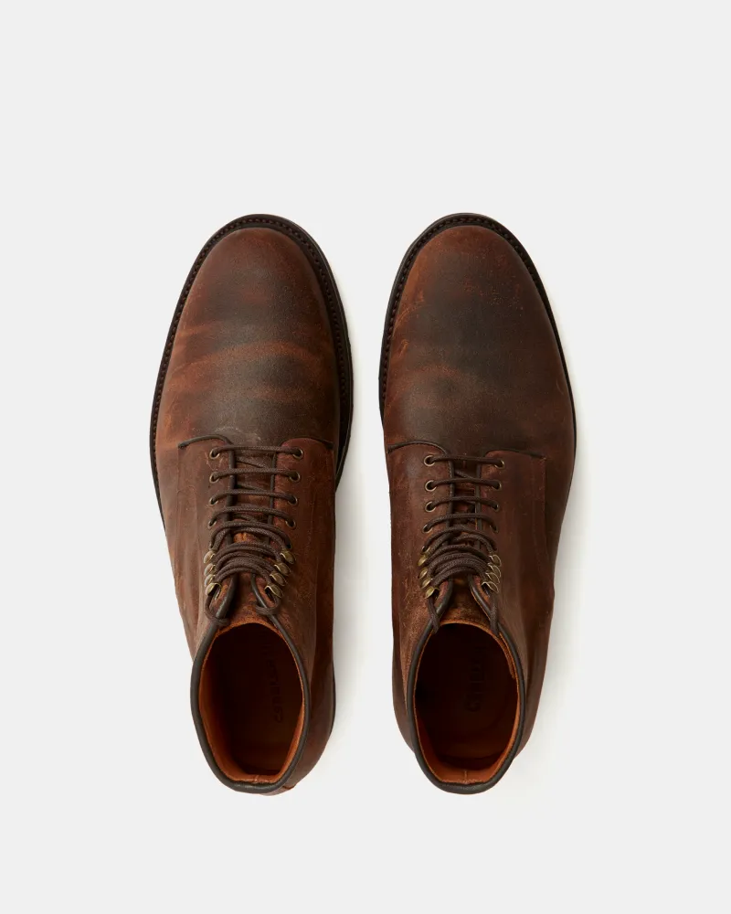 Brown Waxed Suede Lightweight Plain-Toe Boot