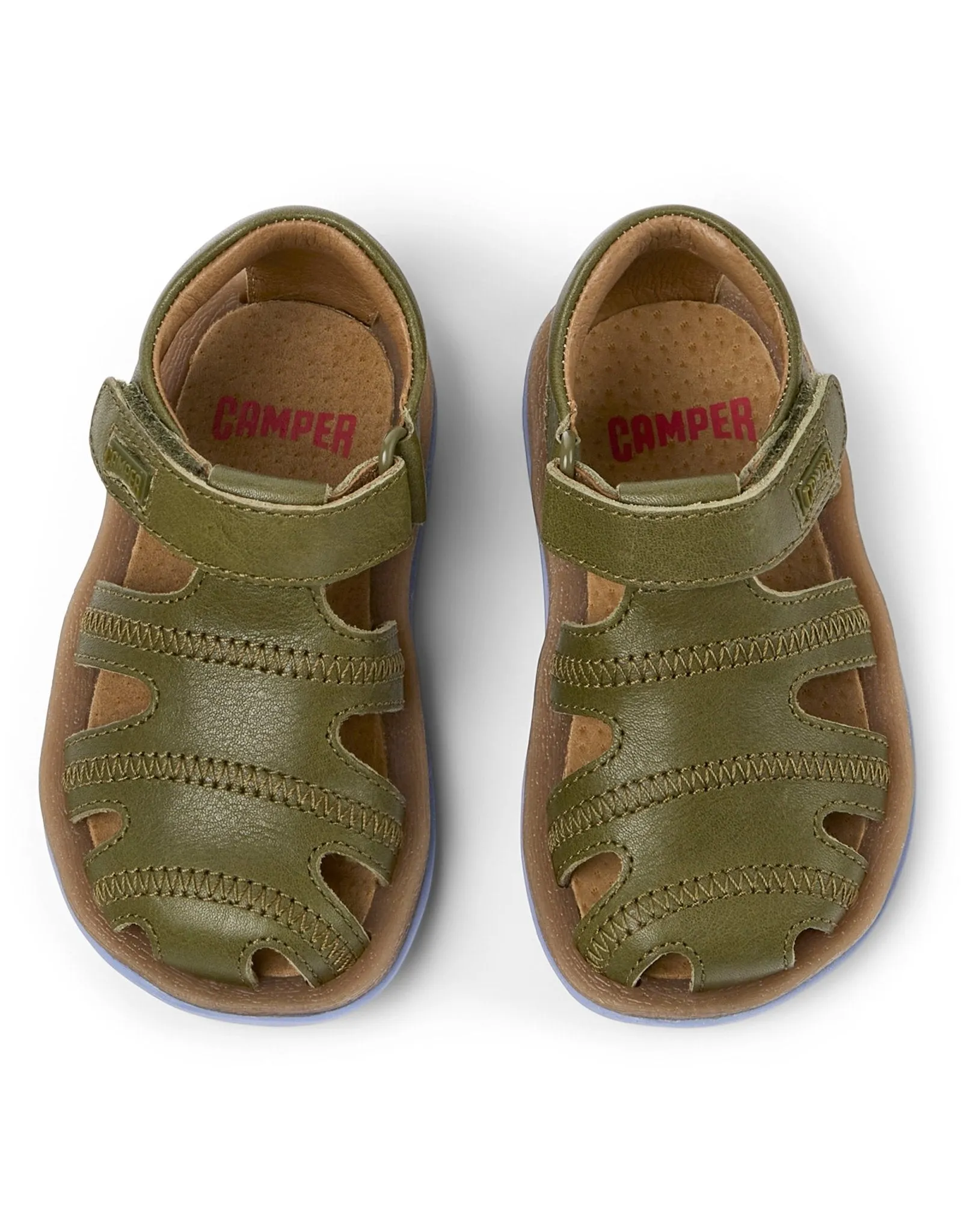 Camper: Bicho Kids Velcro Closed Toe Sandals - Green Leather