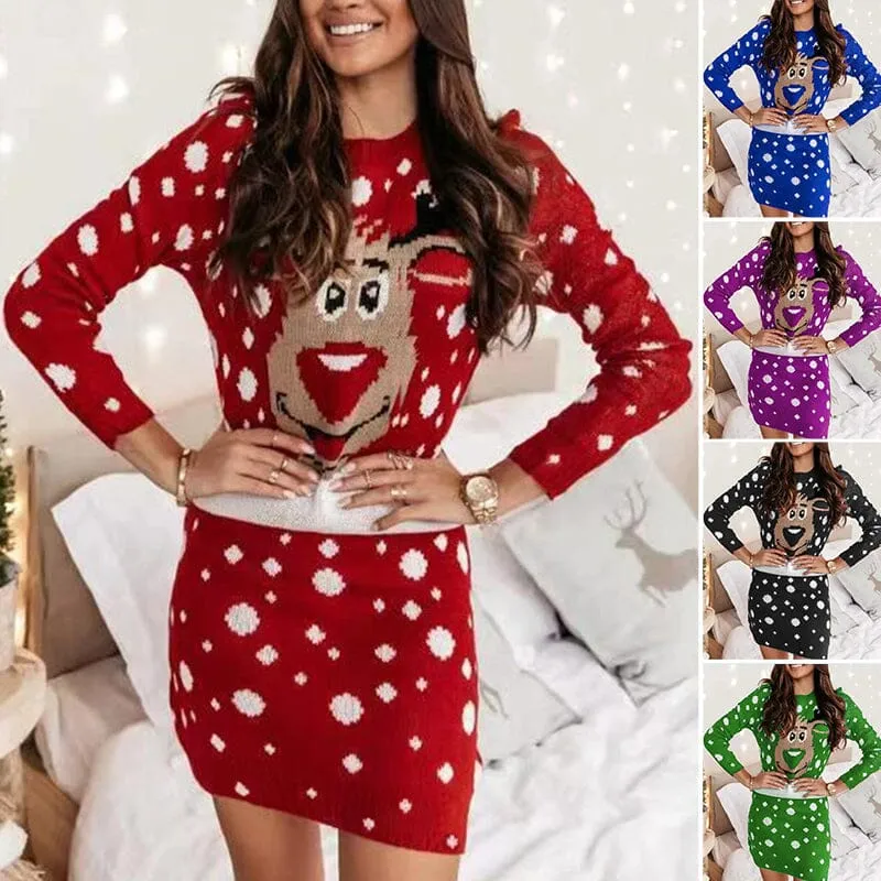 Christmas Print Sweater Dress