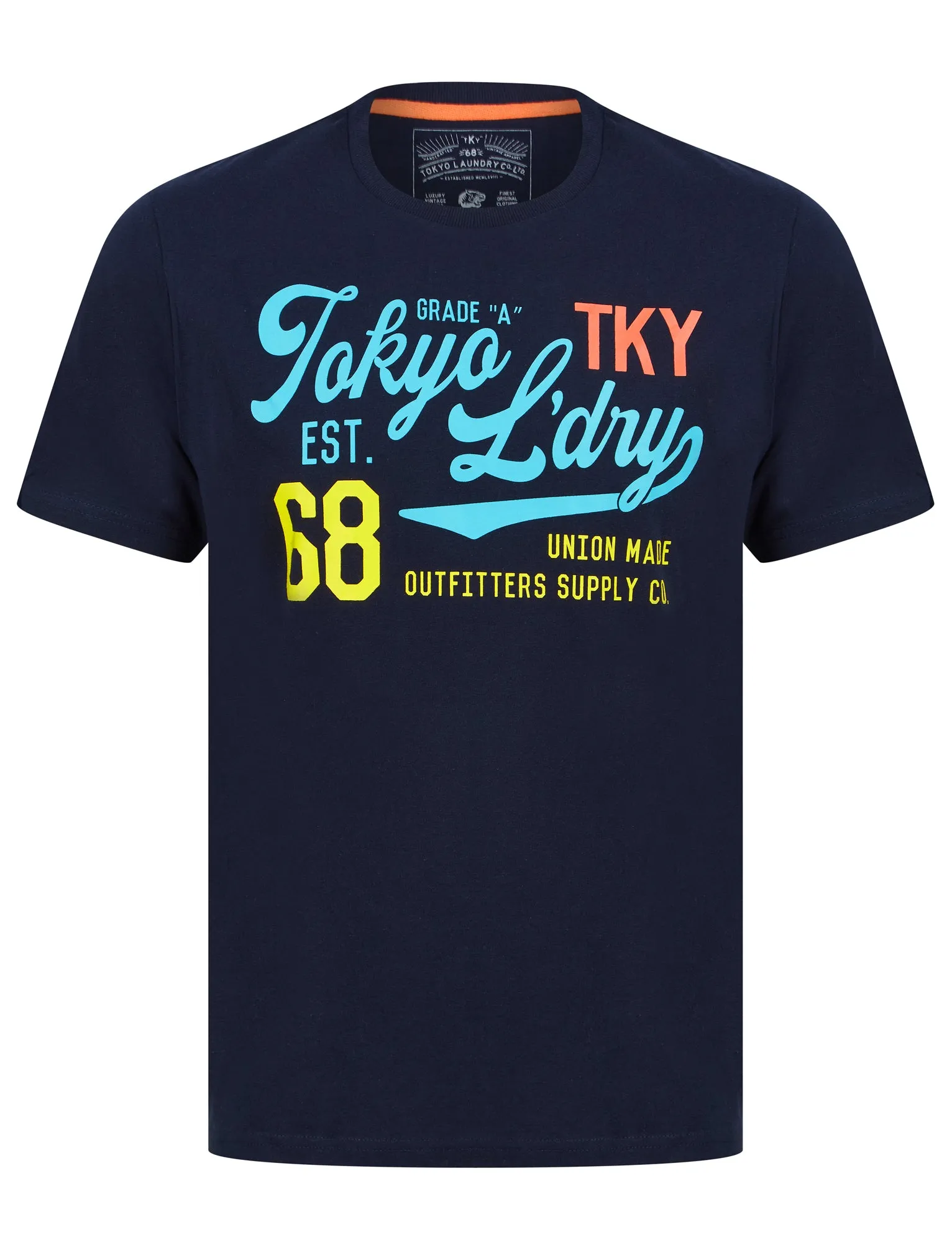 Cleverland Motif Cotton Jersey T-Shirt in Sky Captain Navy - Tokyo Laundry