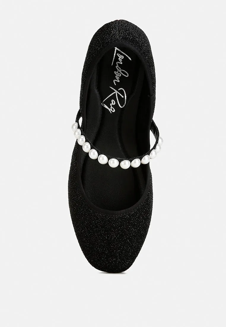 Corphee Pearl Strapped Glitter Ballerinas