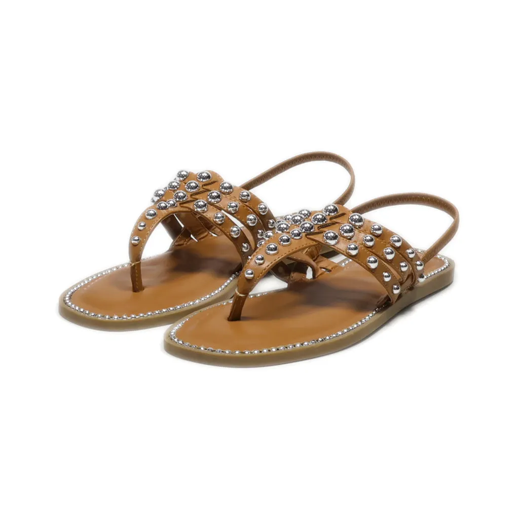 Crown Vintage Flat Sandals Leather Brown Colour For Women