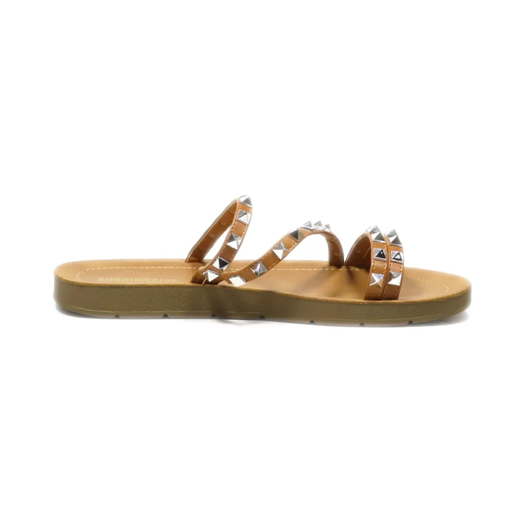 Cushionaire Flat Sandals Leather Brown Colour For Women