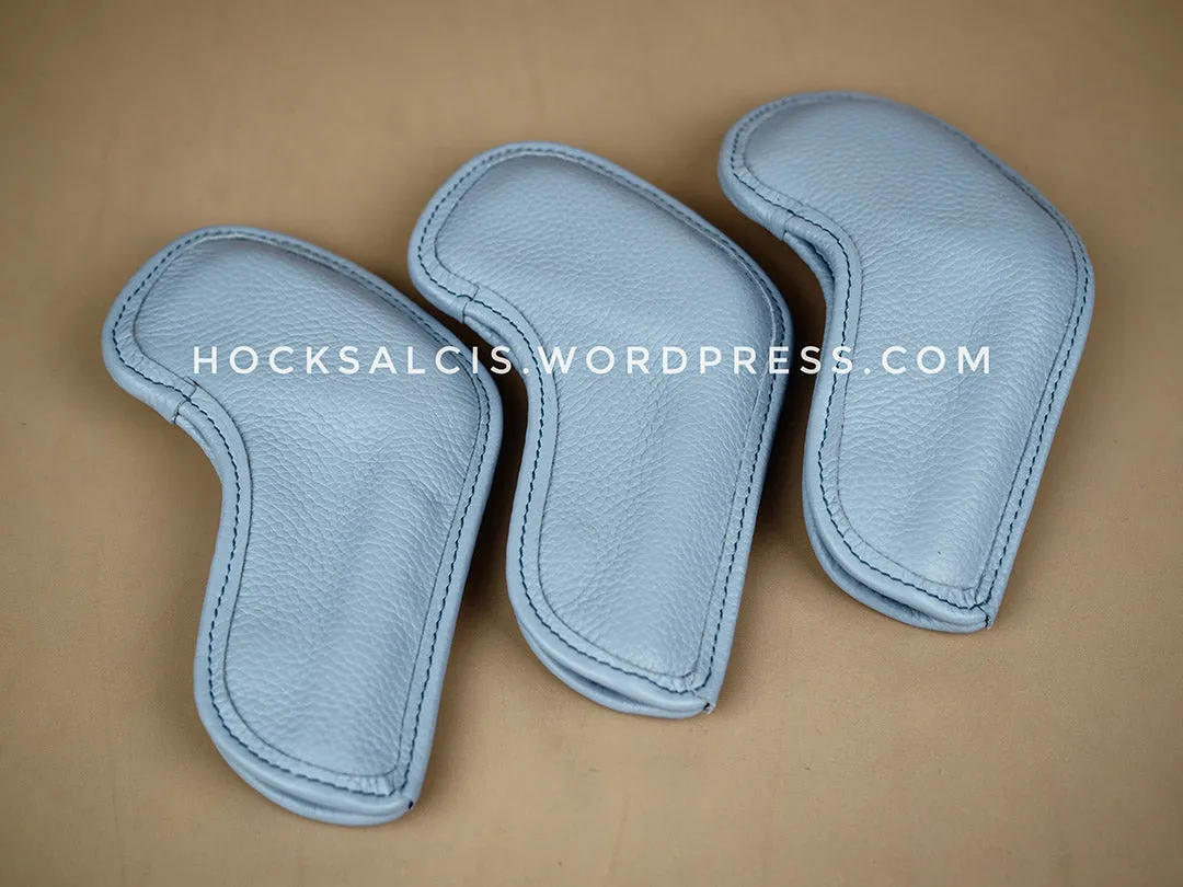 Custom personalized leather golf club head covers pastel blue