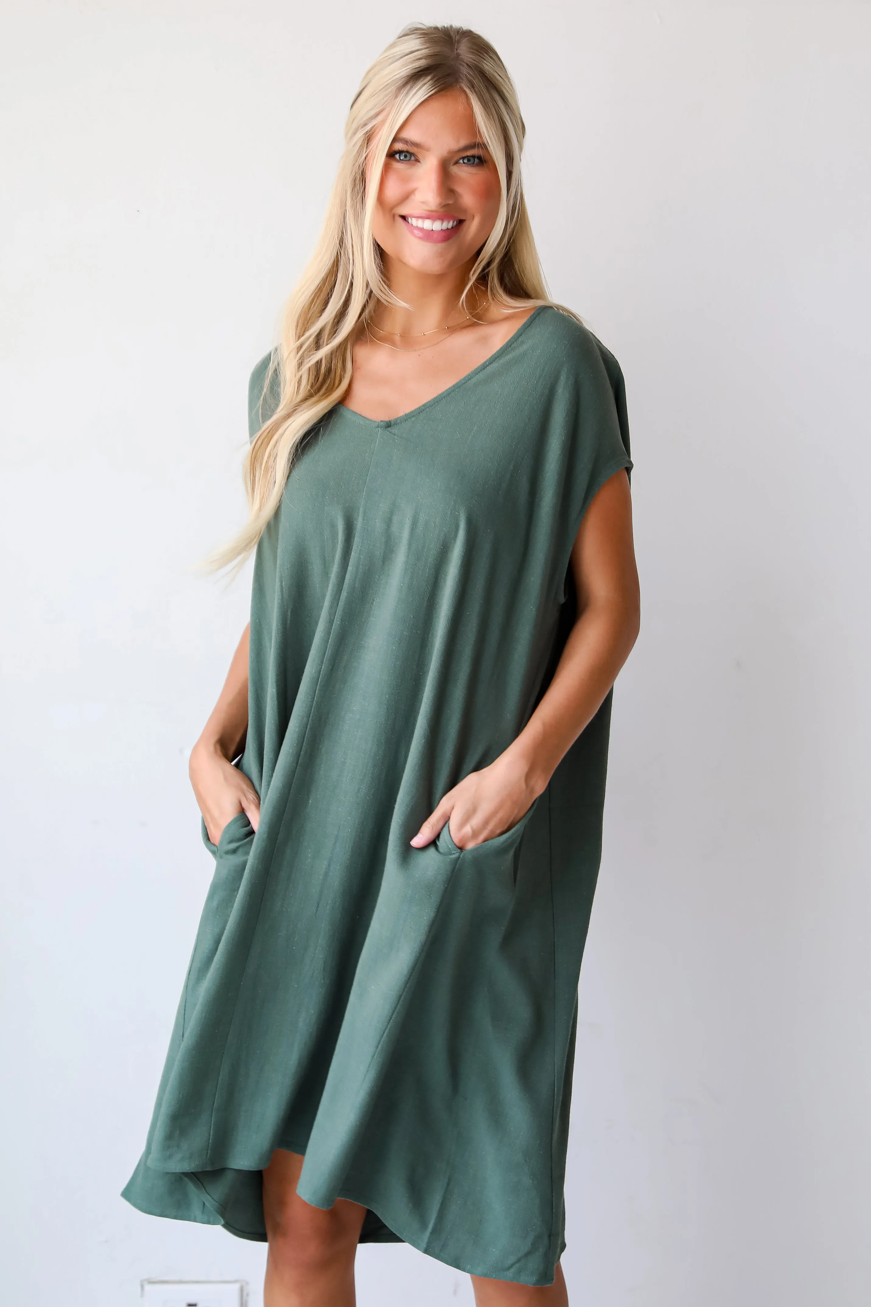 FINAL SALE - Perfect Vacation Teal Linen Midi Dress