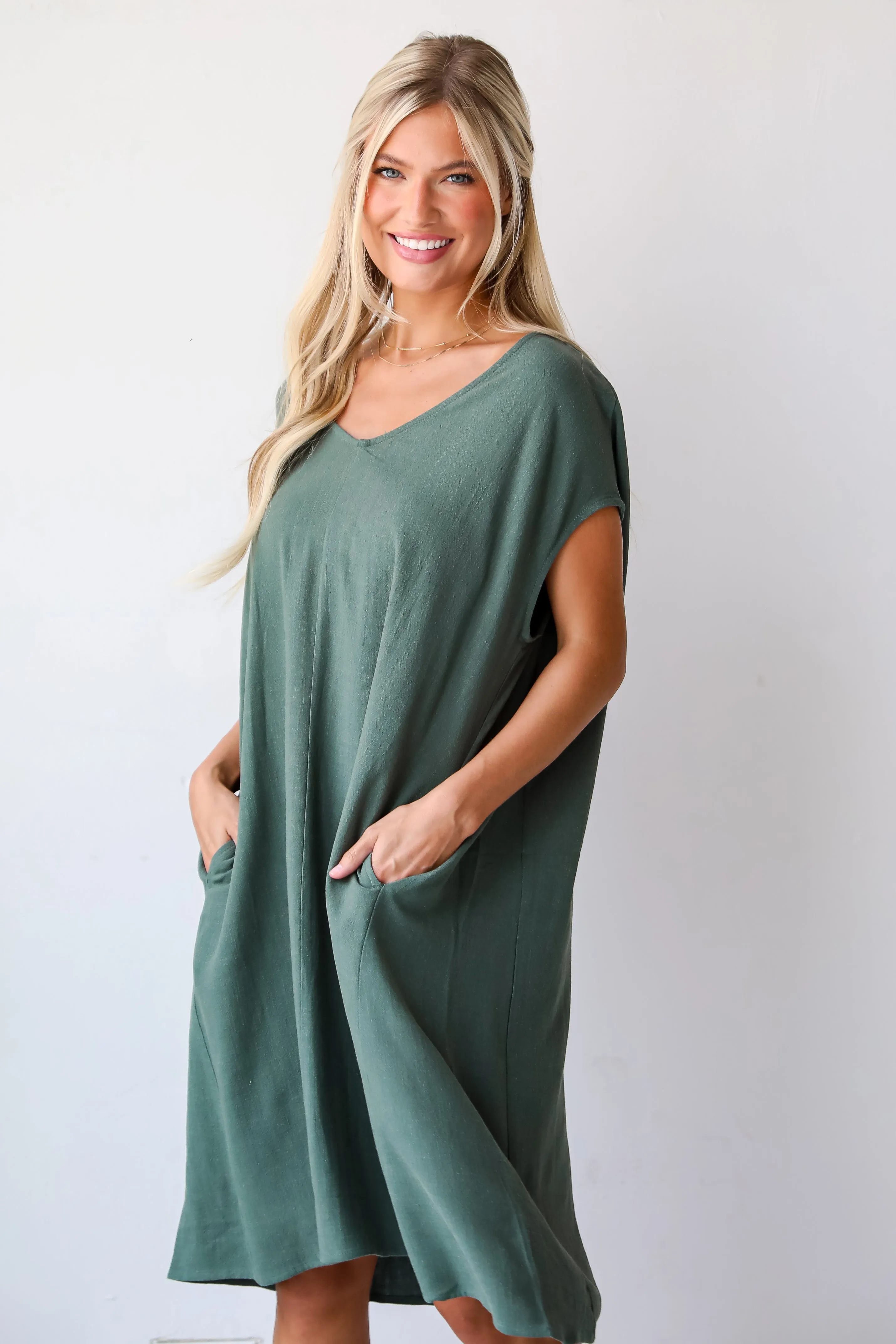 FINAL SALE - Perfect Vacation Teal Linen Midi Dress