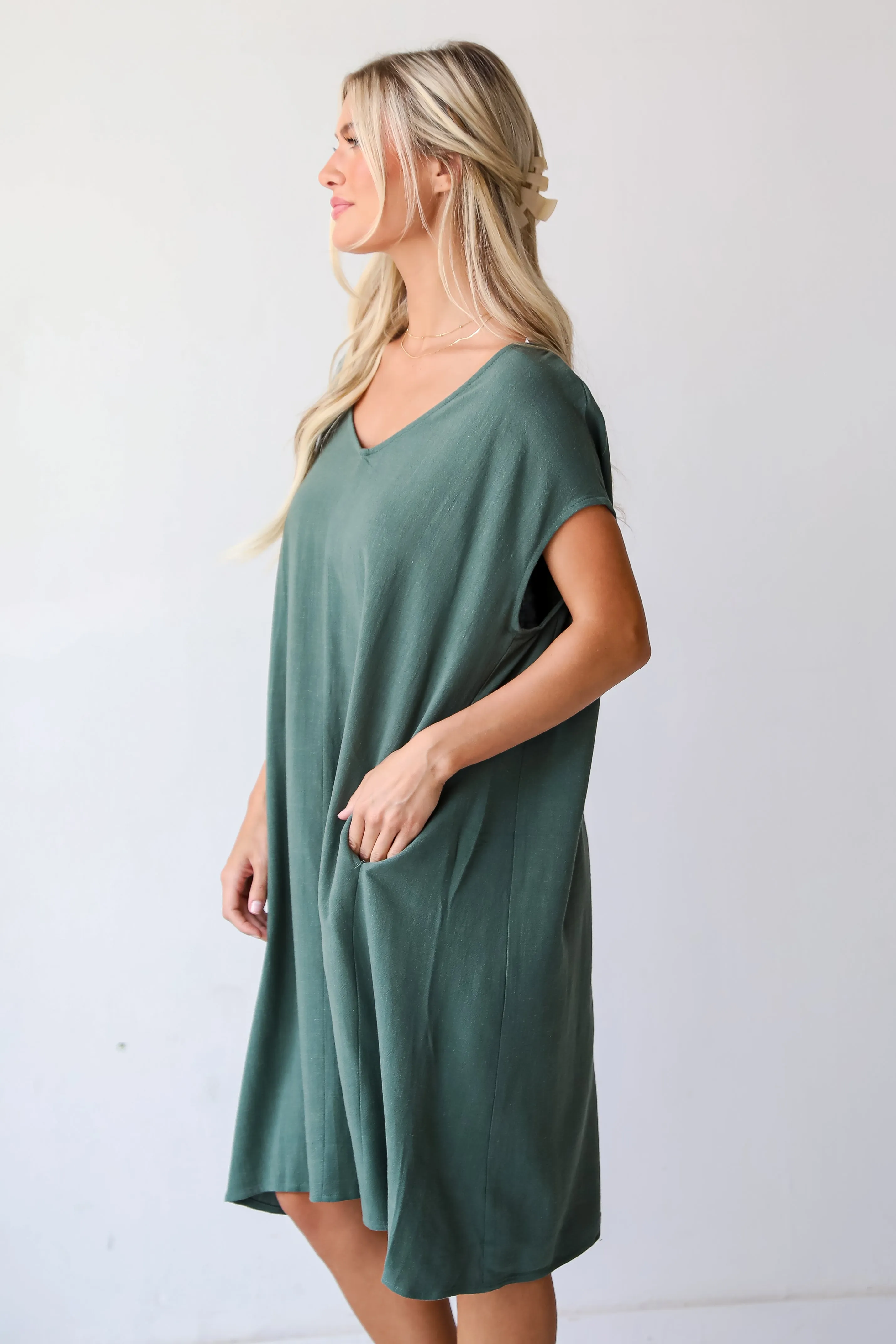 FINAL SALE - Perfect Vacation Teal Linen Midi Dress