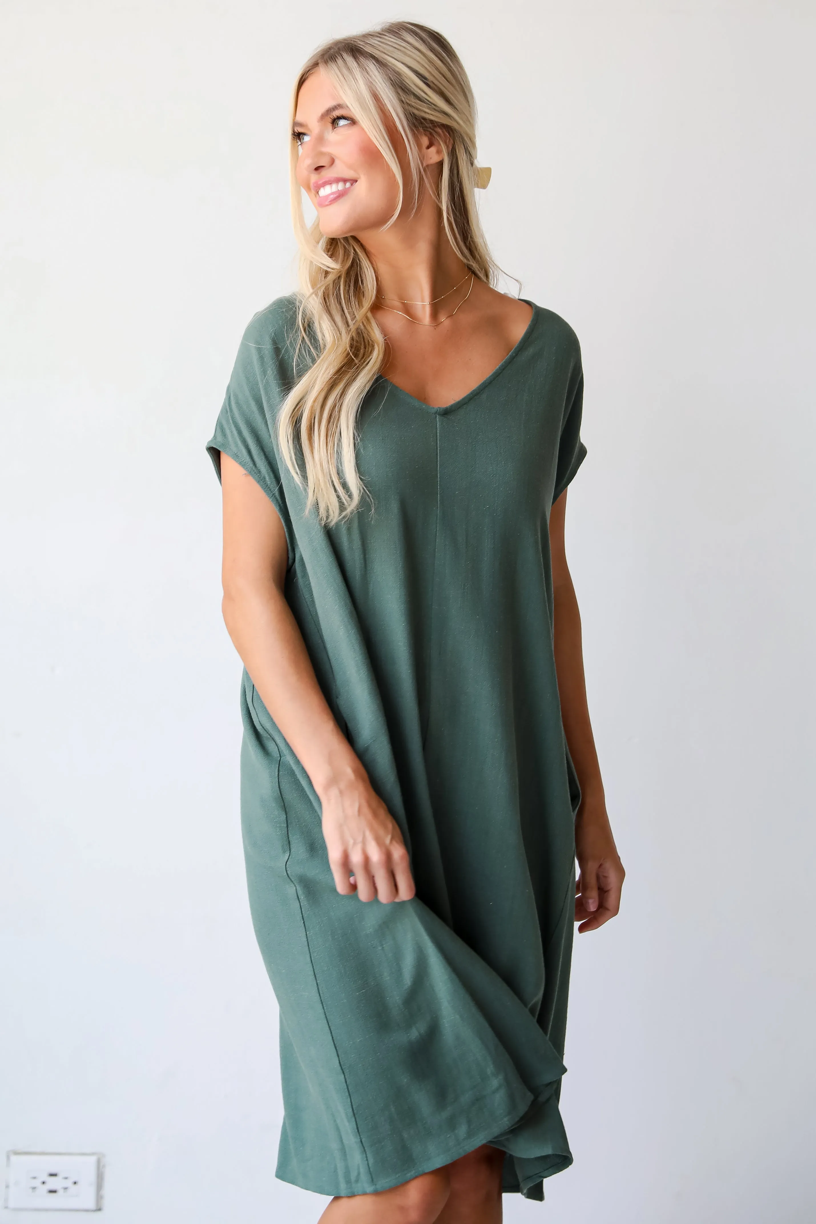 FINAL SALE - Perfect Vacation Teal Linen Midi Dress