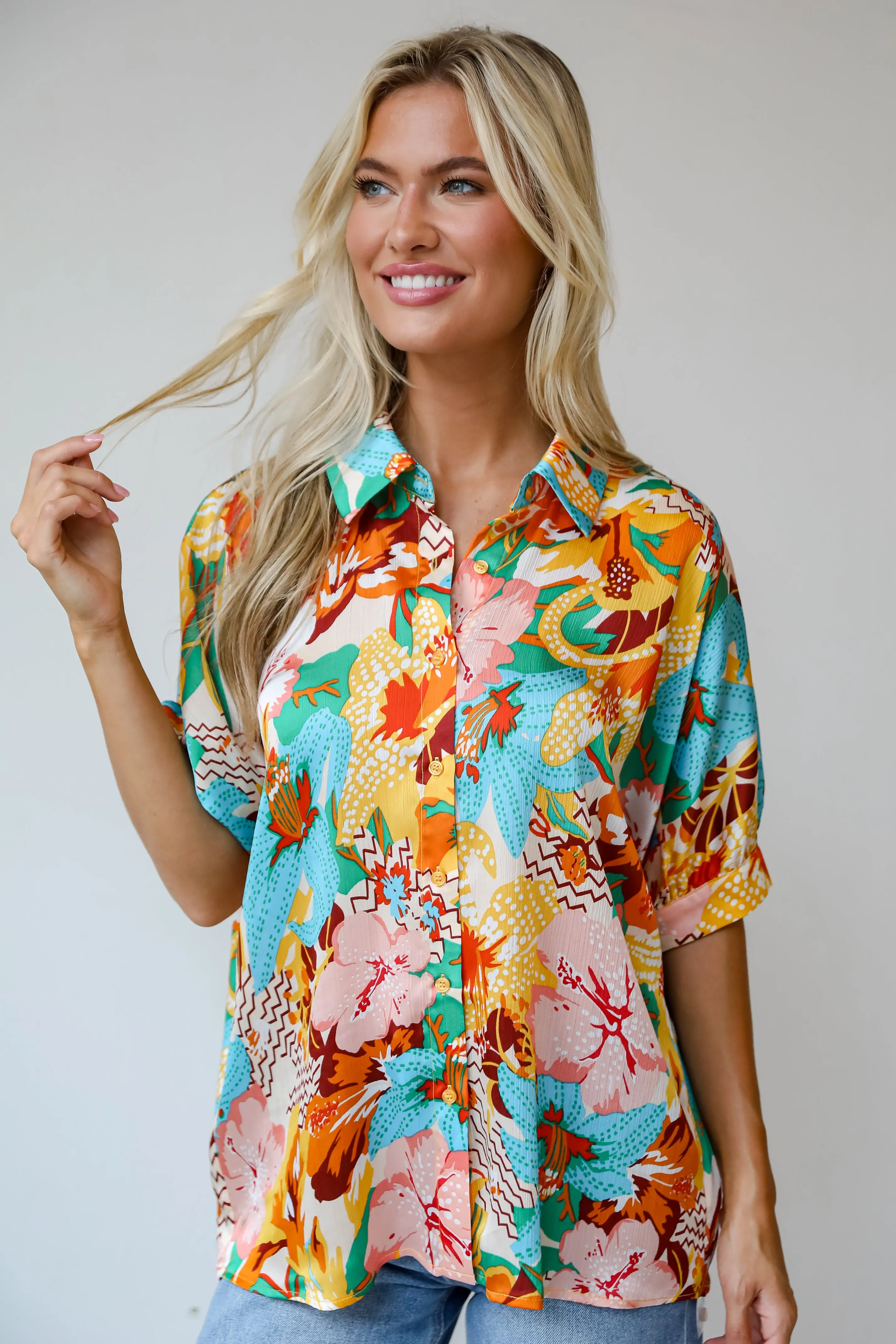 FINAL SALE - Radiantly Adorable Ivory Floral Blouse