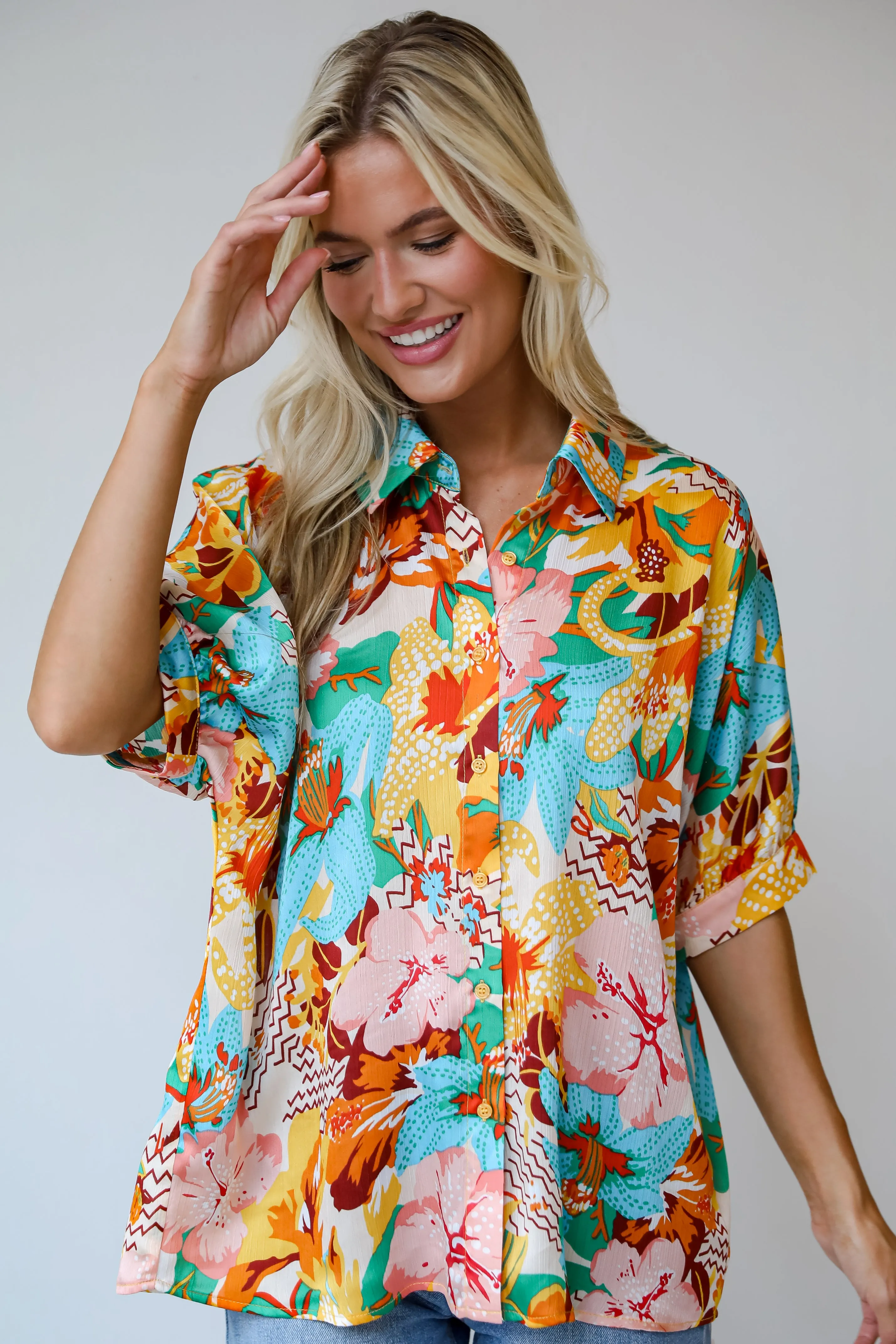 FINAL SALE - Radiantly Adorable Ivory Floral Blouse