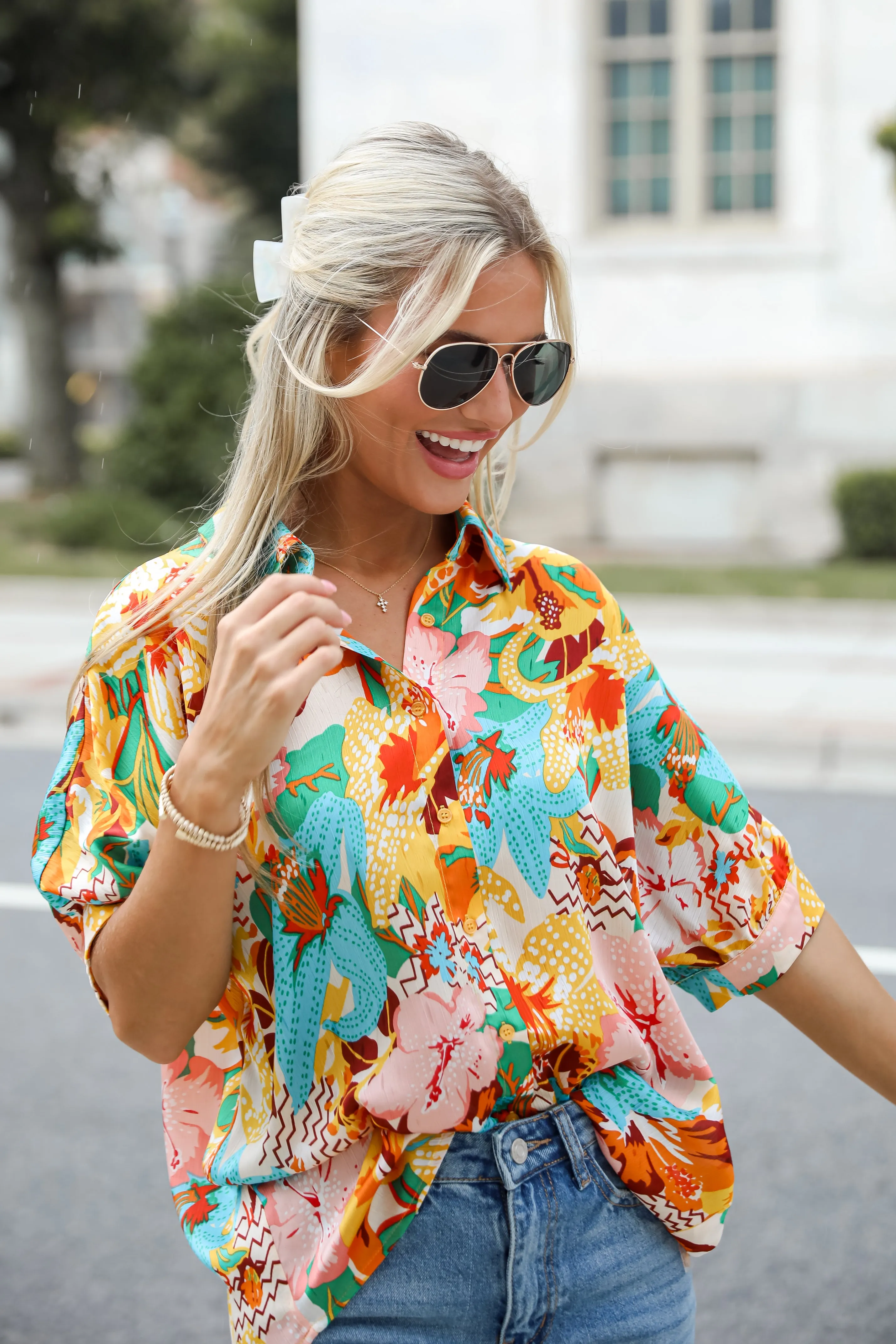 FINAL SALE - Radiantly Adorable Ivory Floral Blouse