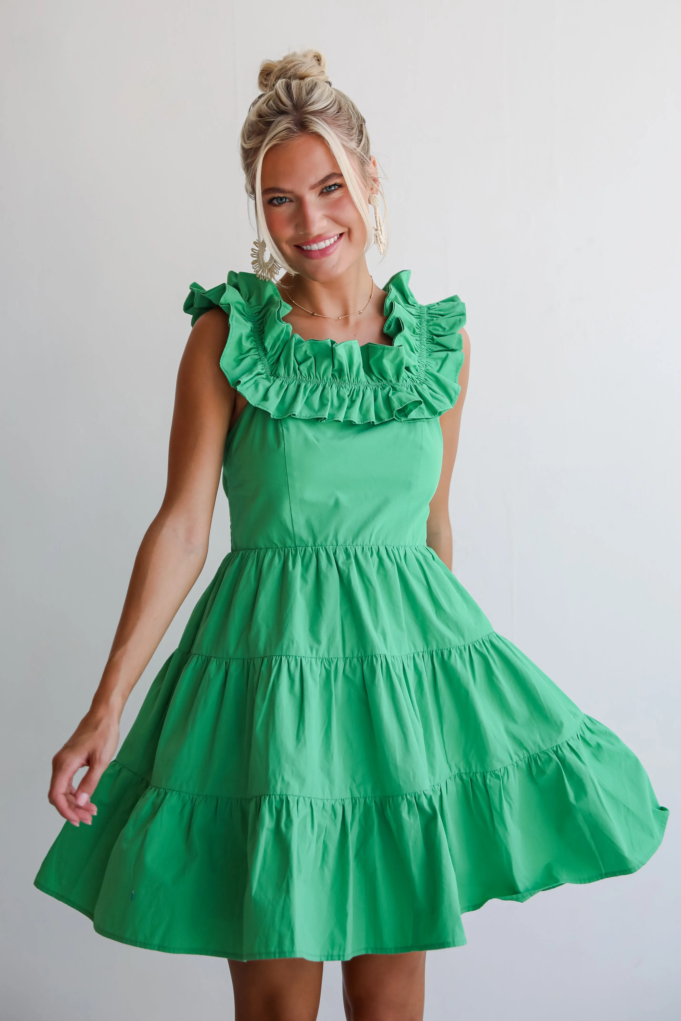 FINAL SALE - Sweet Existence Green Tiered Ruffle Mini Dress