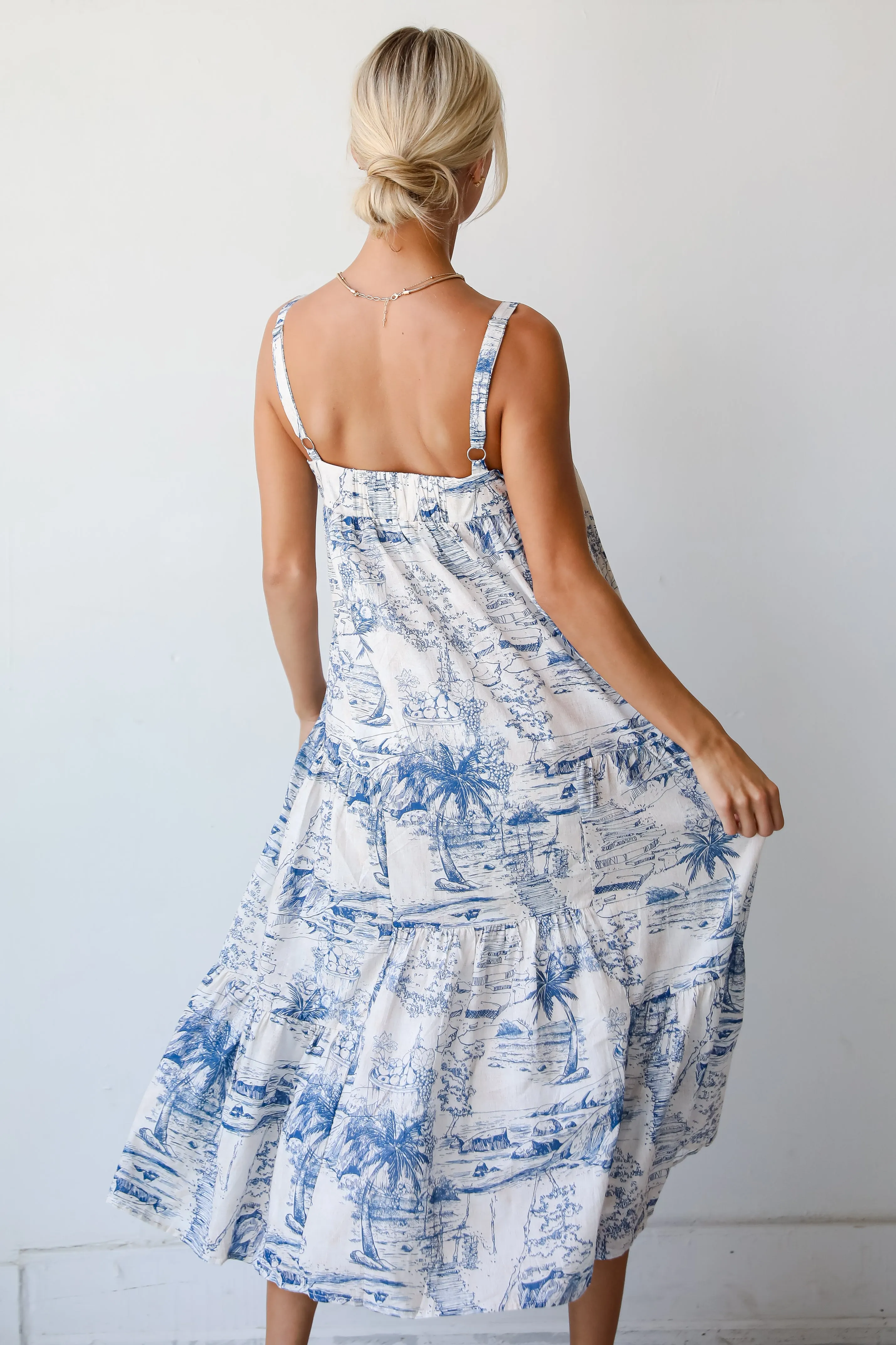 FINAL SALE - Tropical Lifestyle Blue Tiered Midi Dress