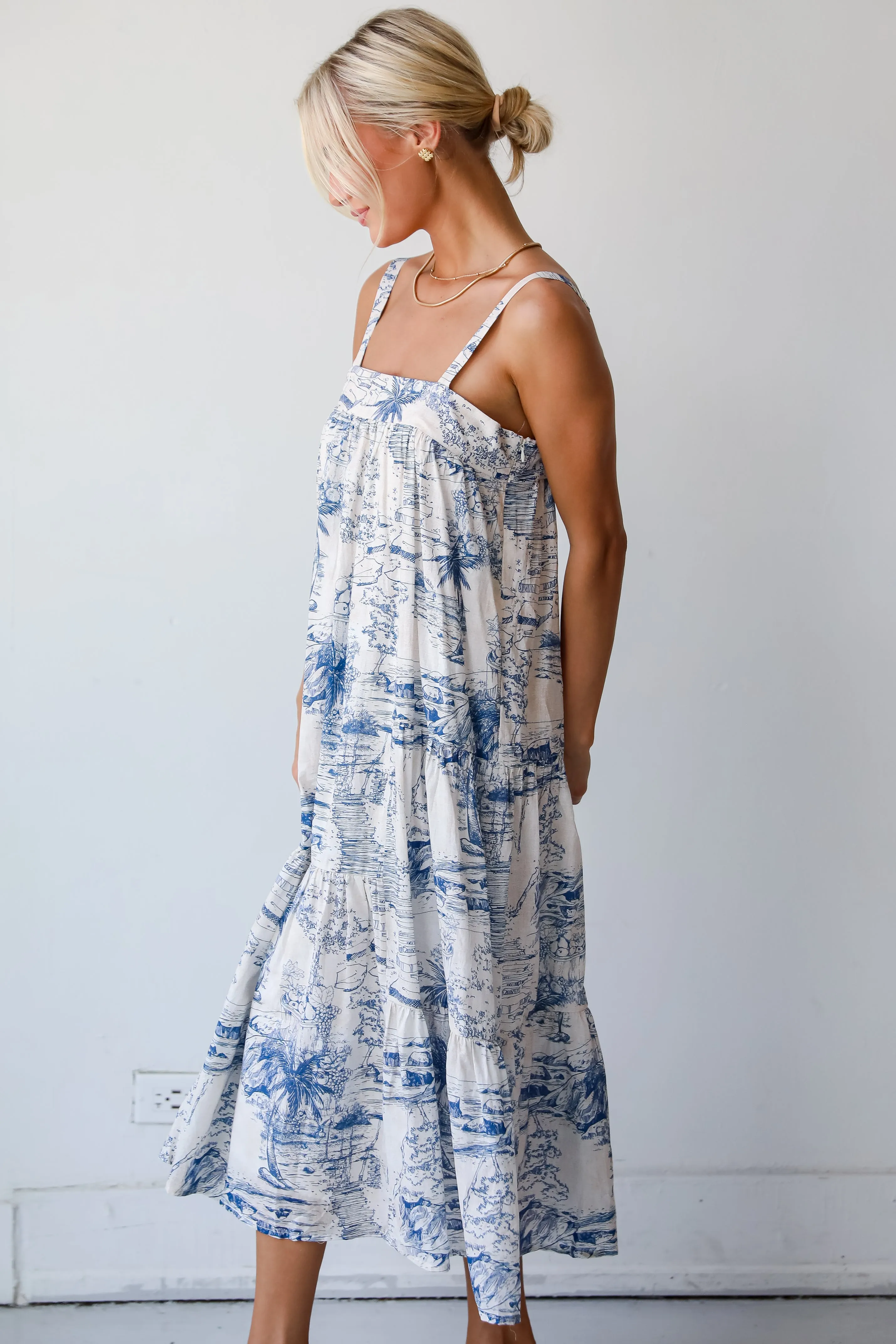 FINAL SALE - Tropical Lifestyle Blue Tiered Midi Dress