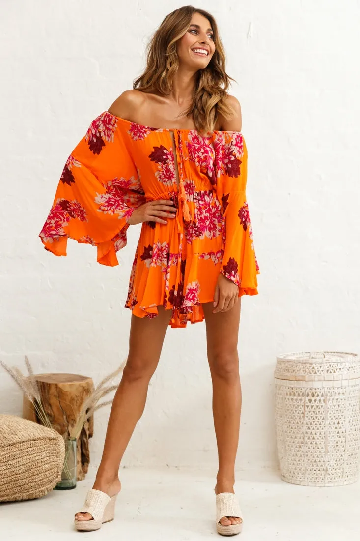 Fiona Drawstring Waist Romper Orange