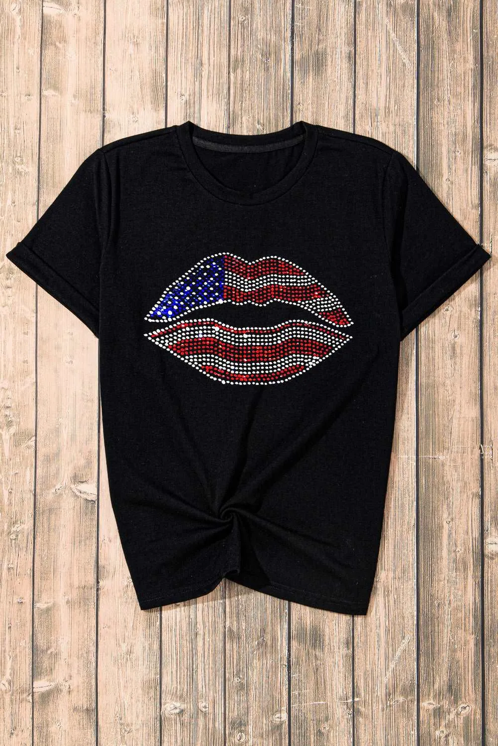 Flag Day Rhinestone Lip Shape Graphic T-Shirt: Sparkle, Sass, and Patriotic AF 💋🇺🇸✨