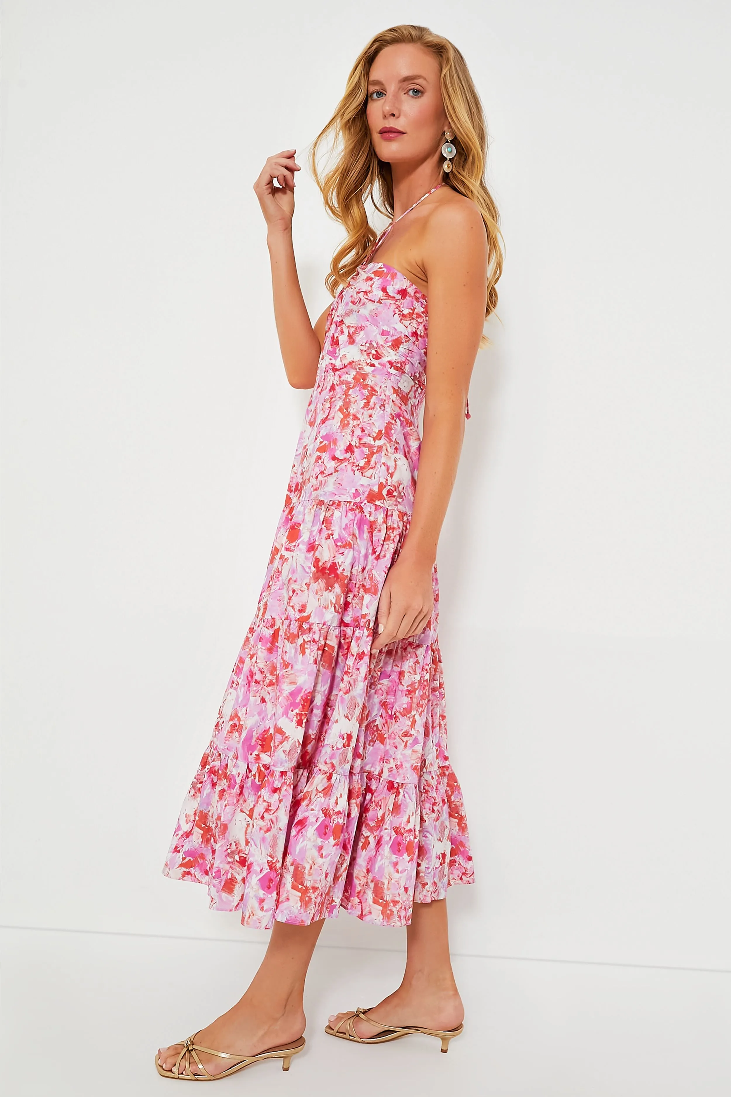 Fuschia Brushstrokes Aurora Midi Dress