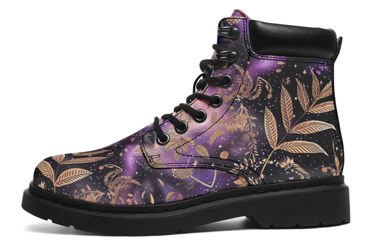 Galactic Bloom Classic Boots - High Quality Micro-Suede Weatherproof Vegan Shoes with Stitched on Soles