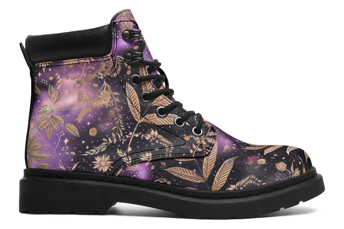 Galactic Bloom Classic Boots - High Quality Micro-Suede Weatherproof Vegan Shoes with Stitched on Soles