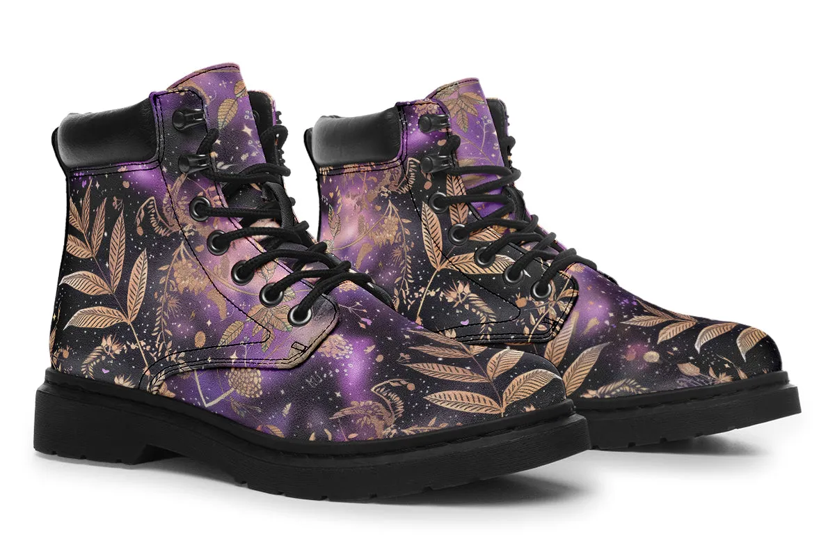 Galactic Bloom Classic Boots - High Quality Micro-Suede Weatherproof Vegan Shoes with Stitched on Soles