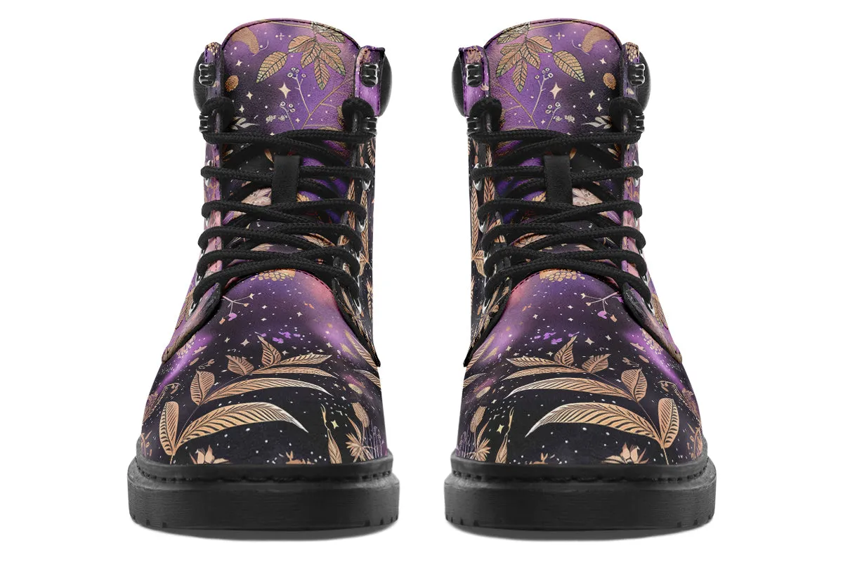 Galactic Bloom Classic Boots - High Quality Micro-Suede Weatherproof Vegan Shoes with Stitched on Soles