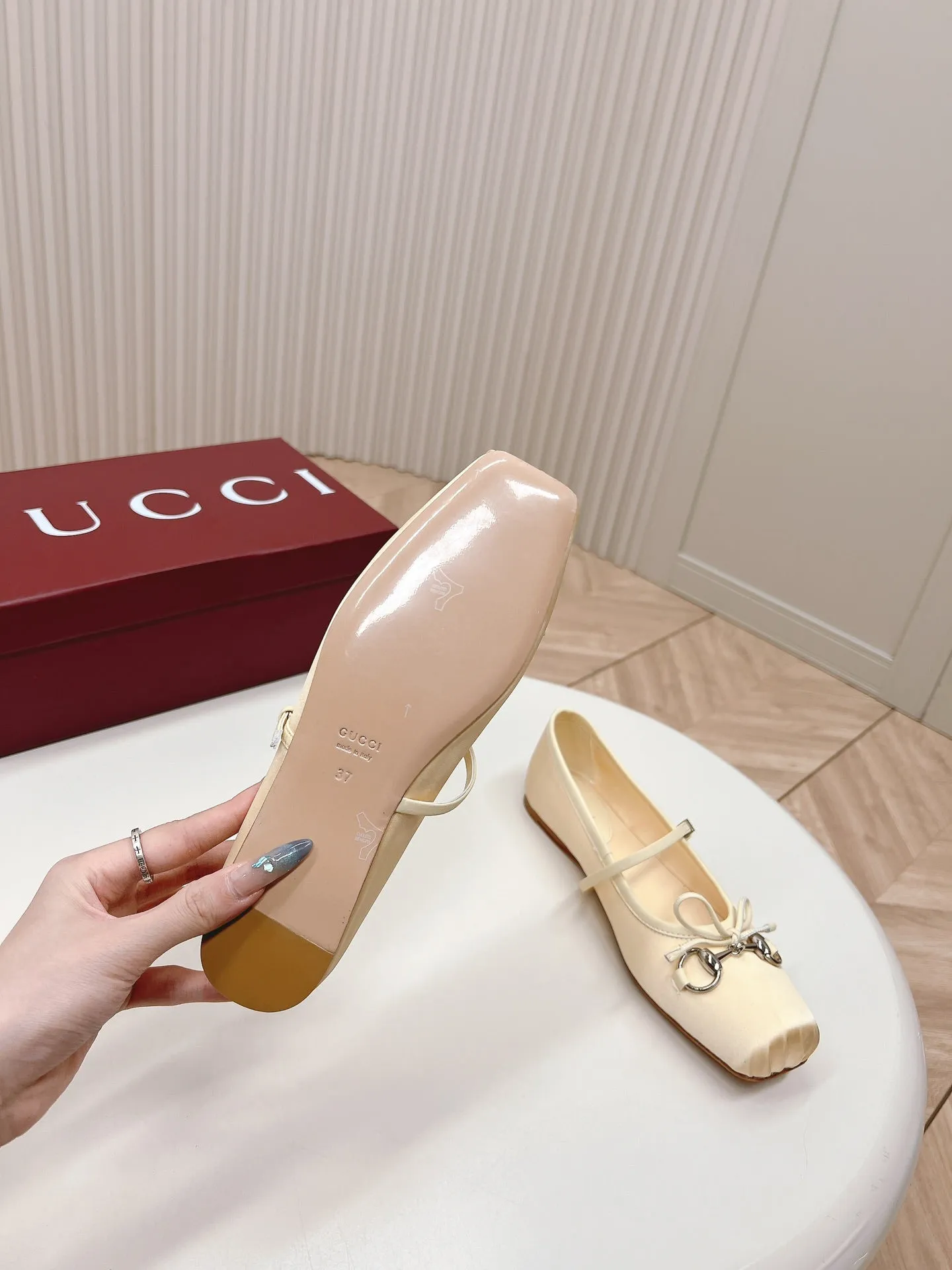 GG BALLET FLAT LIGHT CREAM SILK