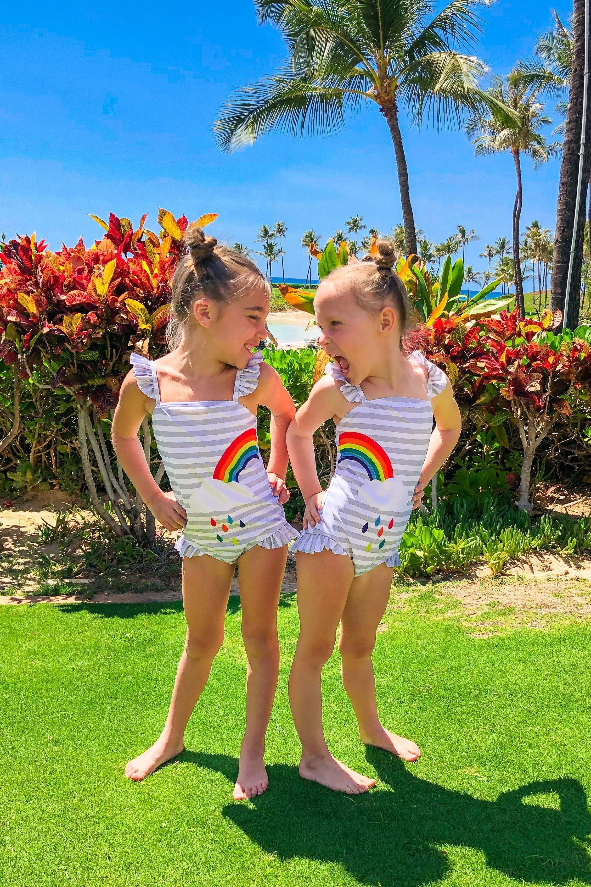 Gray Stripe Rainbow BFF Swimsuit