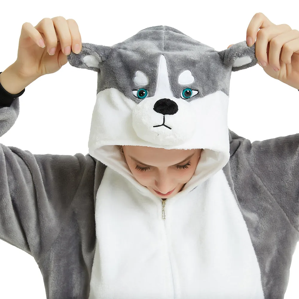 Grey Husky Dog Adult Onesie