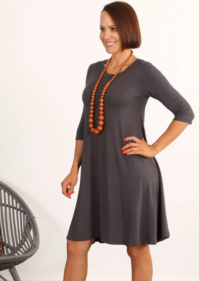 Half Sleeve Jersey Dress Dark Grey