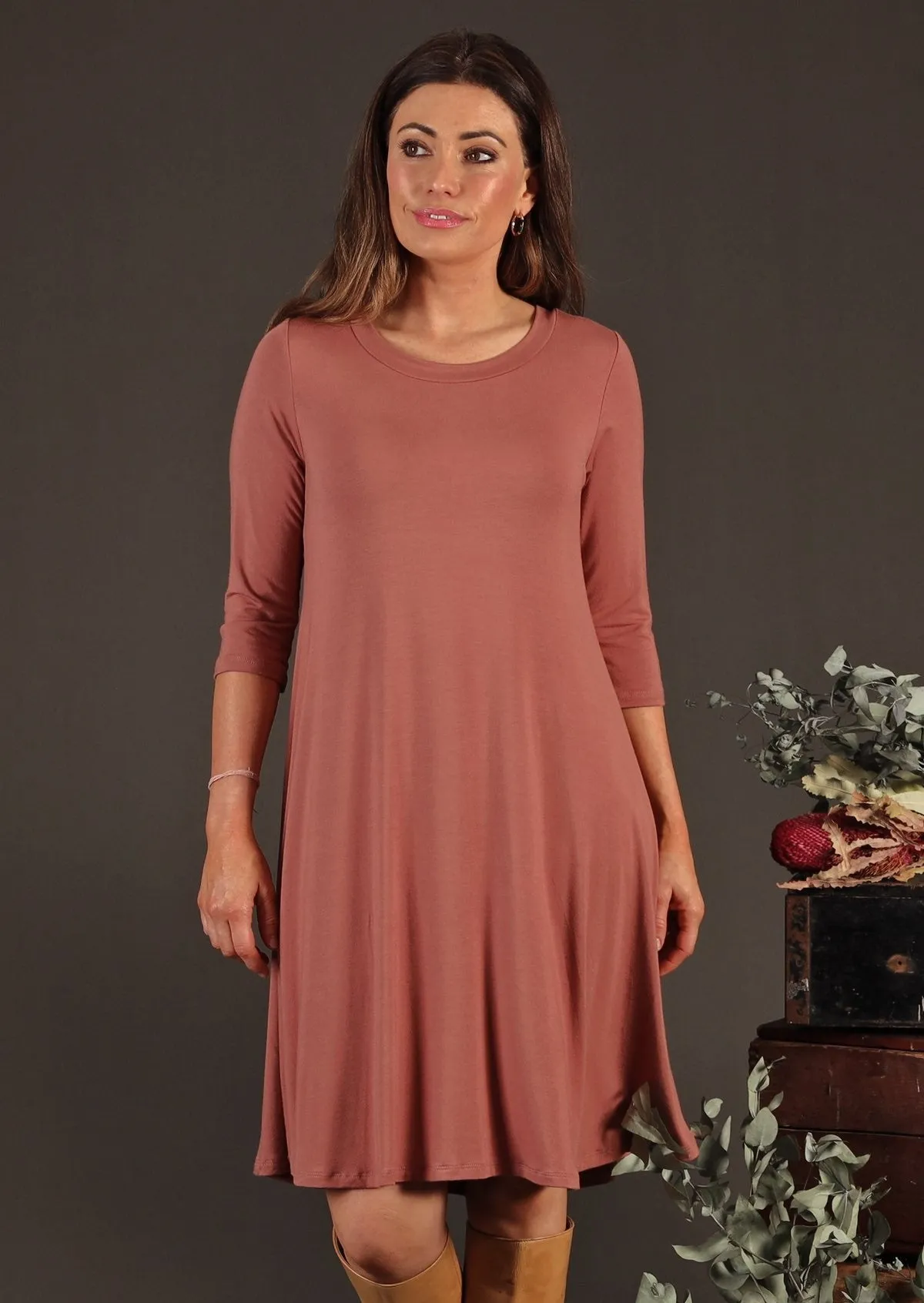 Half Sleeve Jersey Dress Dusty Rose