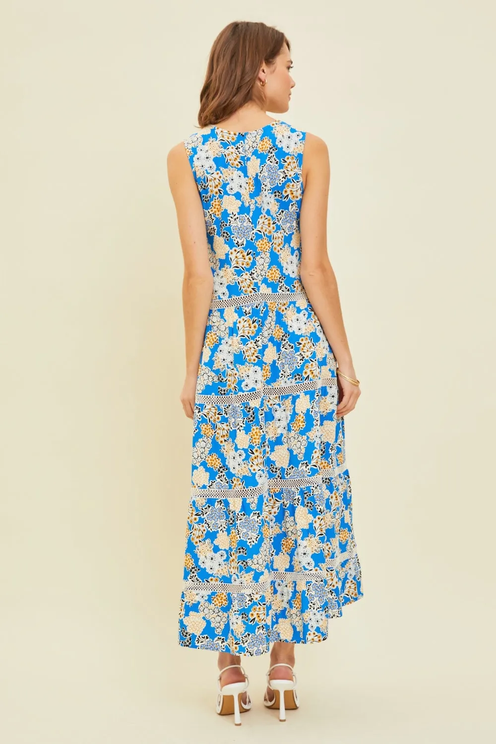 Heather Printed Crochet Trim Maxi Dress