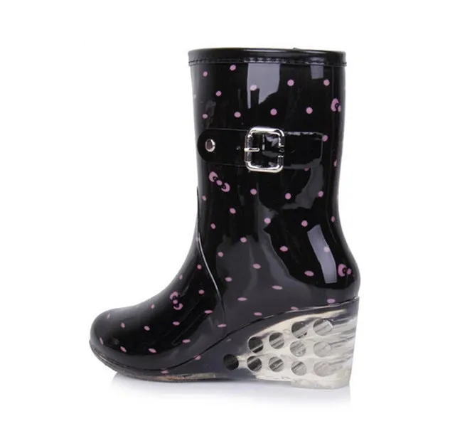 HEE GRAND Women Rubber Boots Transparent Wedges Heel Woman Rainboots Fashion Rainning Shoes For Ladies XWX4371