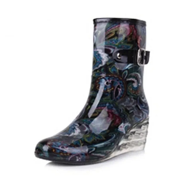 HEE GRAND Women Rubber Boots Transparent Wedges Heel Woman Rainboots Fashion Rainning Shoes For Ladies XWX4371