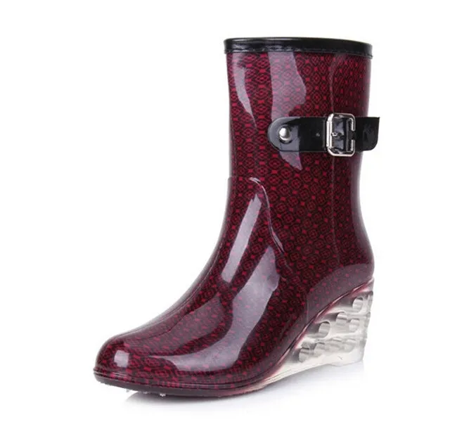 HEE GRAND Women Rubber Boots Transparent Wedges Heel Woman Rainboots Fashion Rainning Shoes For Ladies XWX4371