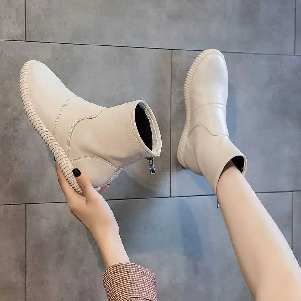 Hnzxzm Booties Wedges Elegant with Low Heels Short Shoes for Women Black Female Ankle Boots Round Toe Footwear New in Winter 2024 Sale