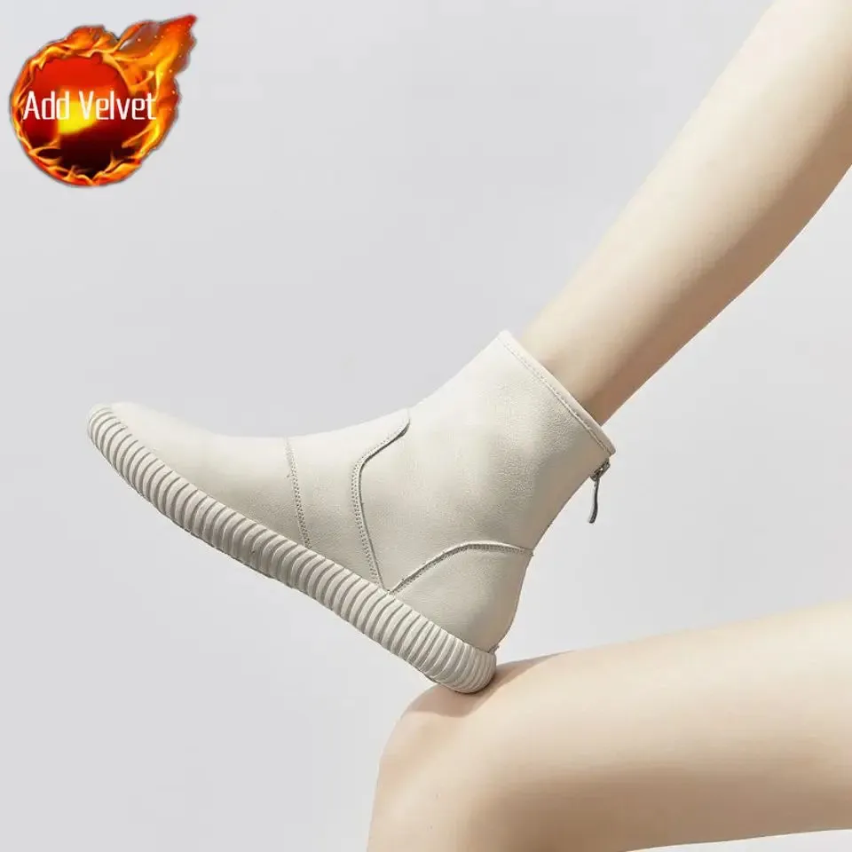 Hnzxzm Booties Wedges Elegant with Low Heels Short Shoes for Women Black Female Ankle Boots Round Toe Footwear New in Winter 2024 Sale