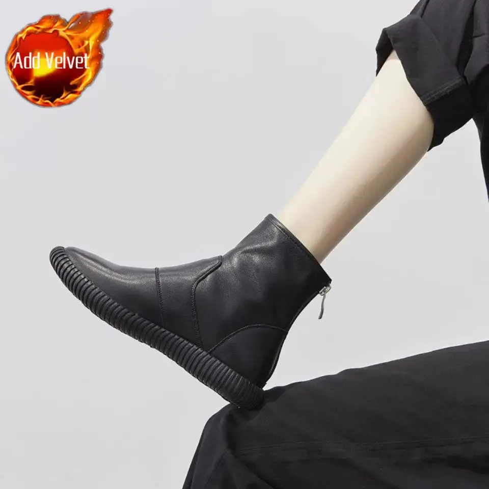 Hnzxzm Booties Wedges Elegant with Low Heels Short Shoes for Women Black Female Ankle Boots Round Toe Footwear New in Winter 2024 Sale