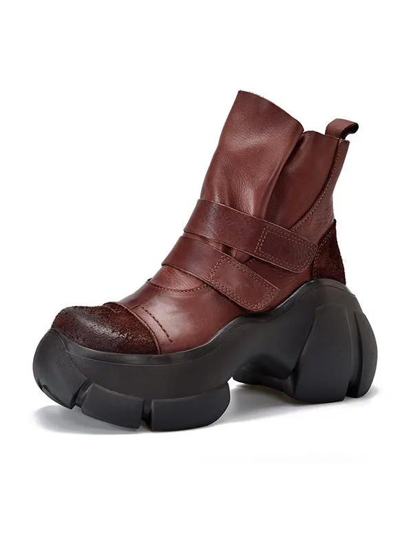 Hook&Loop Round-Toe Platform Boots