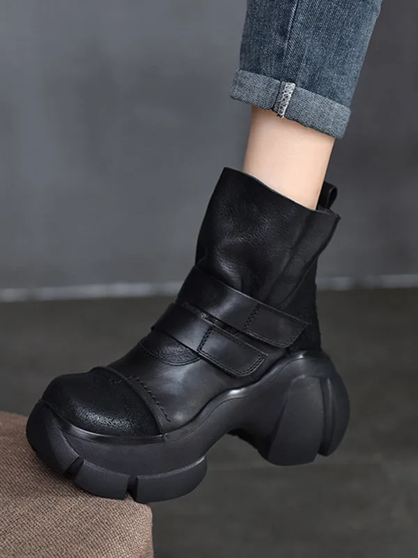 Hook&Loop Round-Toe Platform Boots