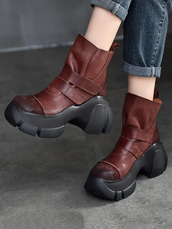 Hook&Loop Round-Toe Platform Boots