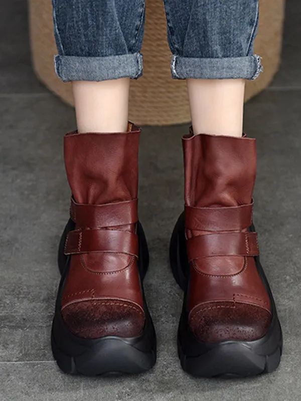 Hook&Loop Round-Toe Platform Boots