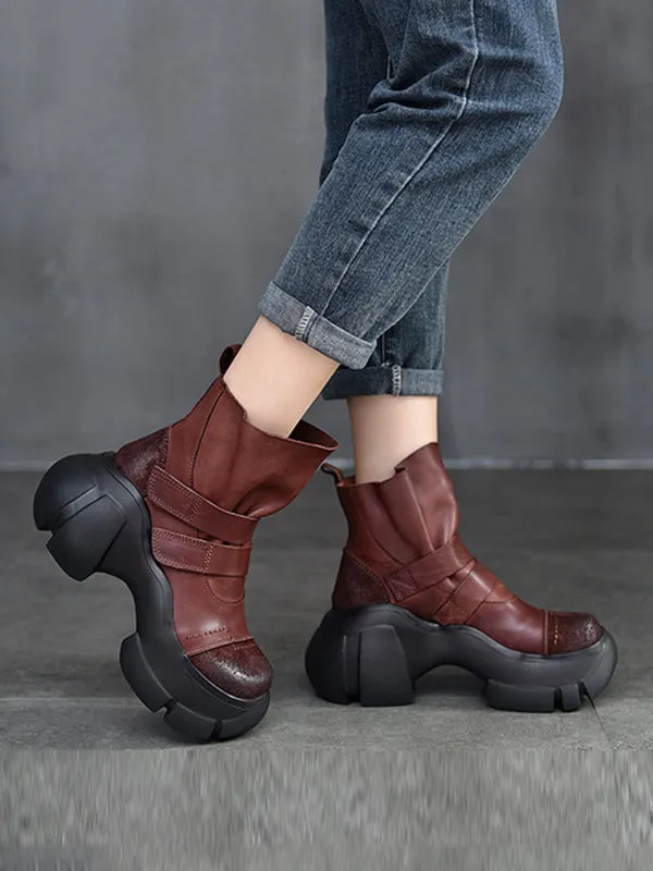 Hook&Loop Round-Toe Platform Boots