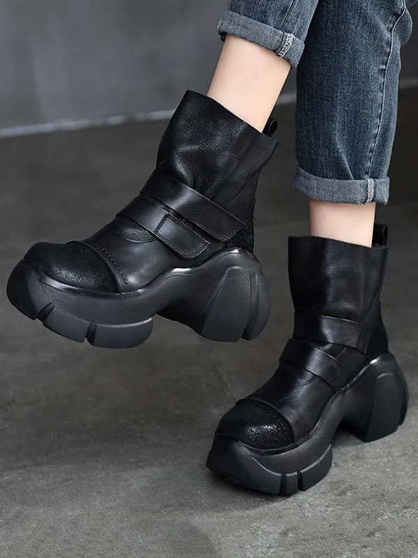 Hook&Loop Round-Toe Platform Boots