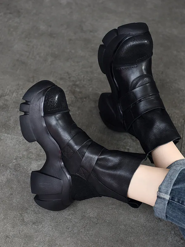 Hook&Loop Round-Toe Platform Boots