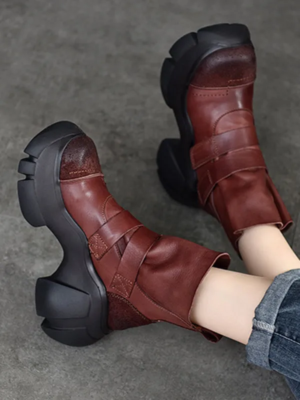 Hook&Loop Round-Toe Platform Boots