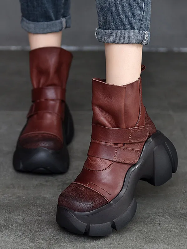 Hook&Loop Round-Toe Platform Boots