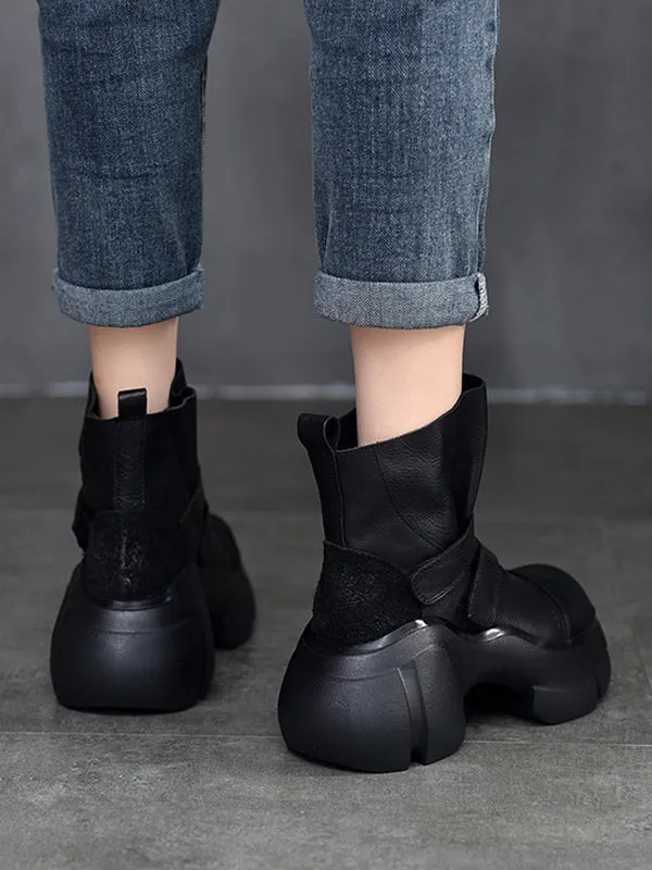 Hook&Loop Round-Toe Platform Boots