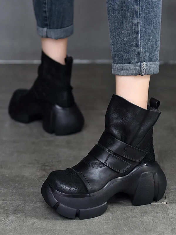 Hook&Loop Round-Toe Platform Boots