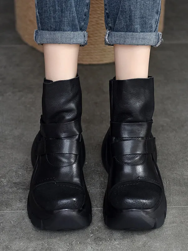 Hook&Loop Round-Toe Platform Boots